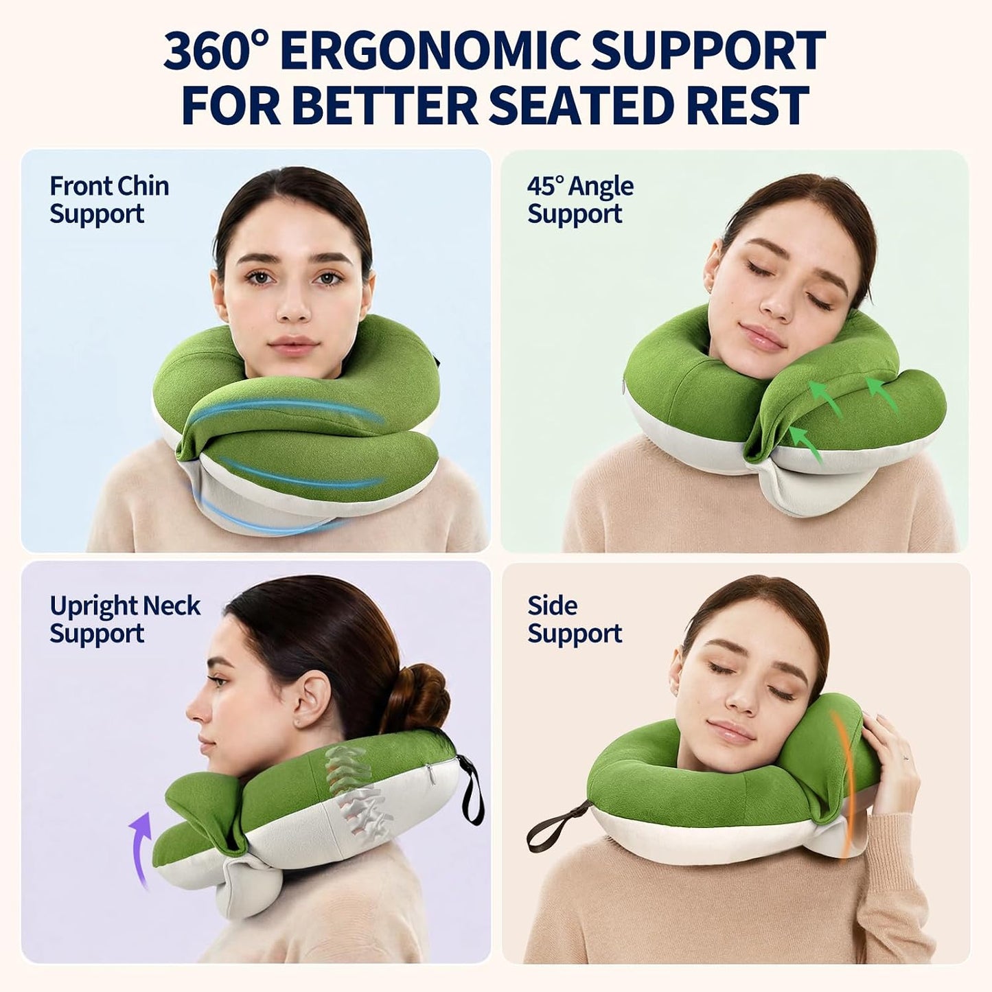 BUYUE Travel Neck Pillows for Airplanes, Memory Foam 360° Head Support Sleep for Long Flight, Skin-Friendly & Breathable, Kit with Eye Mask, Earplugs and Storage Bag (Adult, Grey, 90+ lbs)