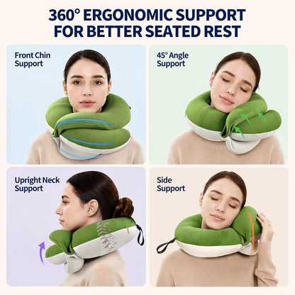 BUYUE Travel Neck Pillows for Airplanes, Memory Foam 360° Head Support Sleep for Long Flight, Skin-Friendly & Breathable, Kit with Eye Mask, Earplugs and Storage Bag (Adult, Grey, 90+ lbs)