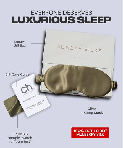 SUNDAYSILKS™ | Adjustable Silk Sleep Mask for Side Sleeper | Cloud-Like Comfort, Weighted for Deep Sleep | Soft Sleep Face Mask for Women & Men, Full Blackout, Cooling Silk Eye Mask for Sleeping