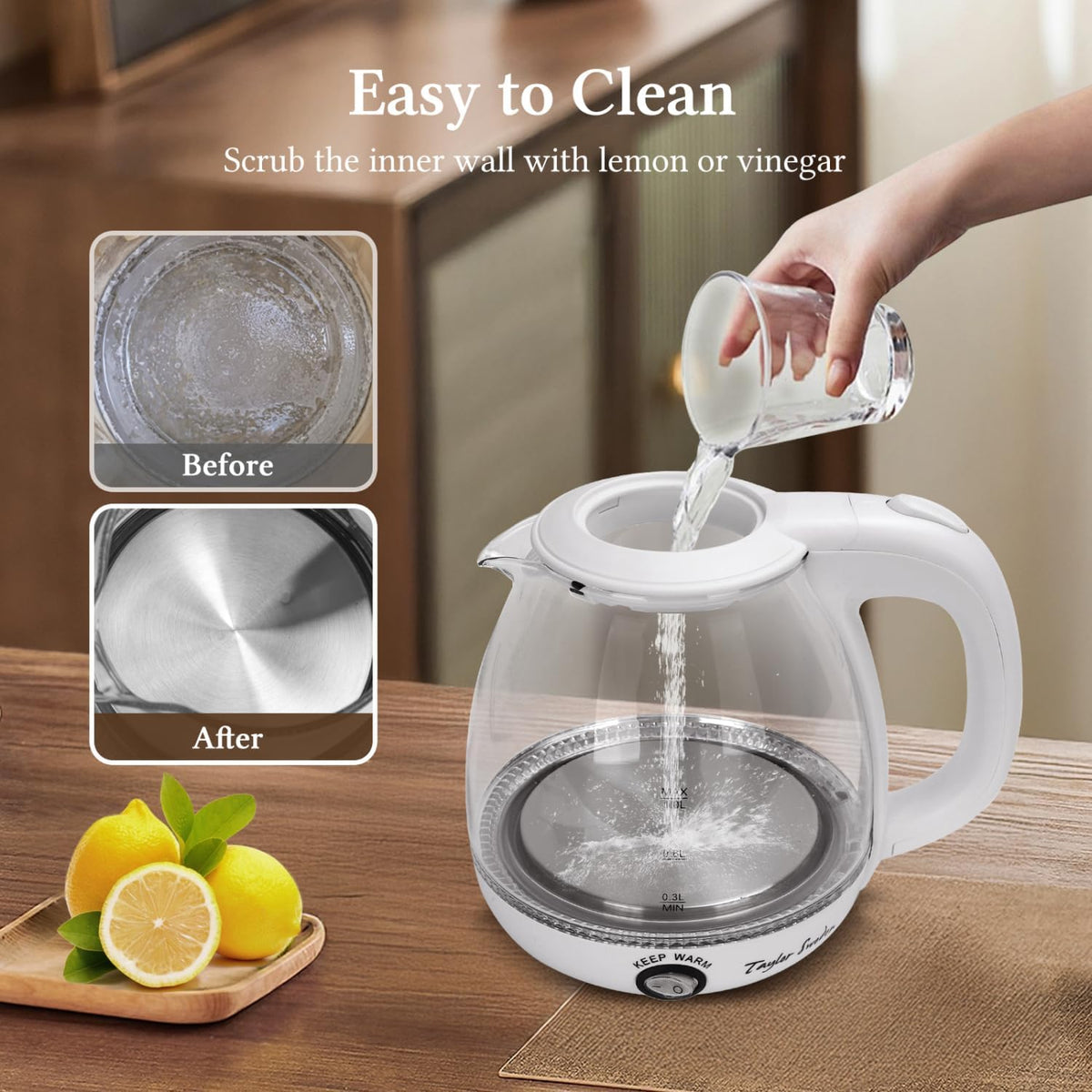Taylor Swoden Electric Kettle with Tea Infuser, 1L Small Electric Tea Kettle with Keep Warm, LED Light Hot Water Boiler & Heater for Coffee & Teas, Auto Shut-Off & Boil Dry Protection, BPA Free, Black