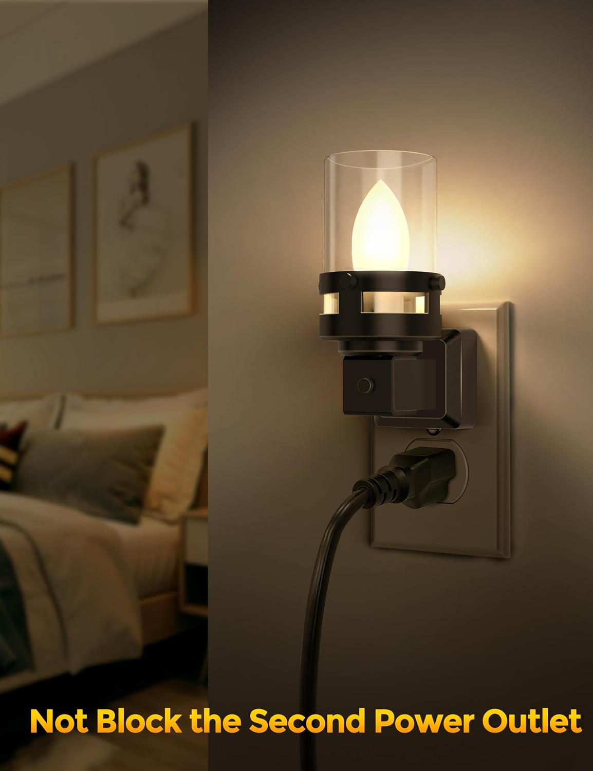 Briignite Flameless Candle Night Light, 2 Pack, Night Lights Plug into Wall, Candle Nightlight with Light Sensor, 0-100LM Dimmable LED Night Light Plug in, 1800K Amber Nightlight for Hallway Bathroom