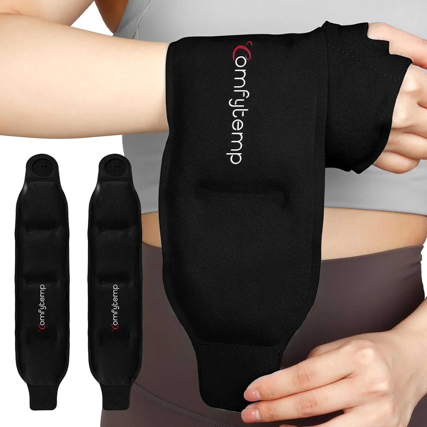 Comfytemp Wrist Ice Pack Wrap Carpal Tunnel Relief Wrist Brace, 2 Packs, FSA Eligible HSA, Gel Ice Packs for Injuries Reusable Wrap for Hand Pain, Hot Cold Compress Hand Brace, Men Women Recovery Item