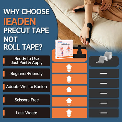 Precut Kinesiology Tape for Bunion, 40 Pcs, Bunion Corrector, Big Toe Support and Pain Relief, Breathable Hypoallergenic Latex-Free Tape (Black)