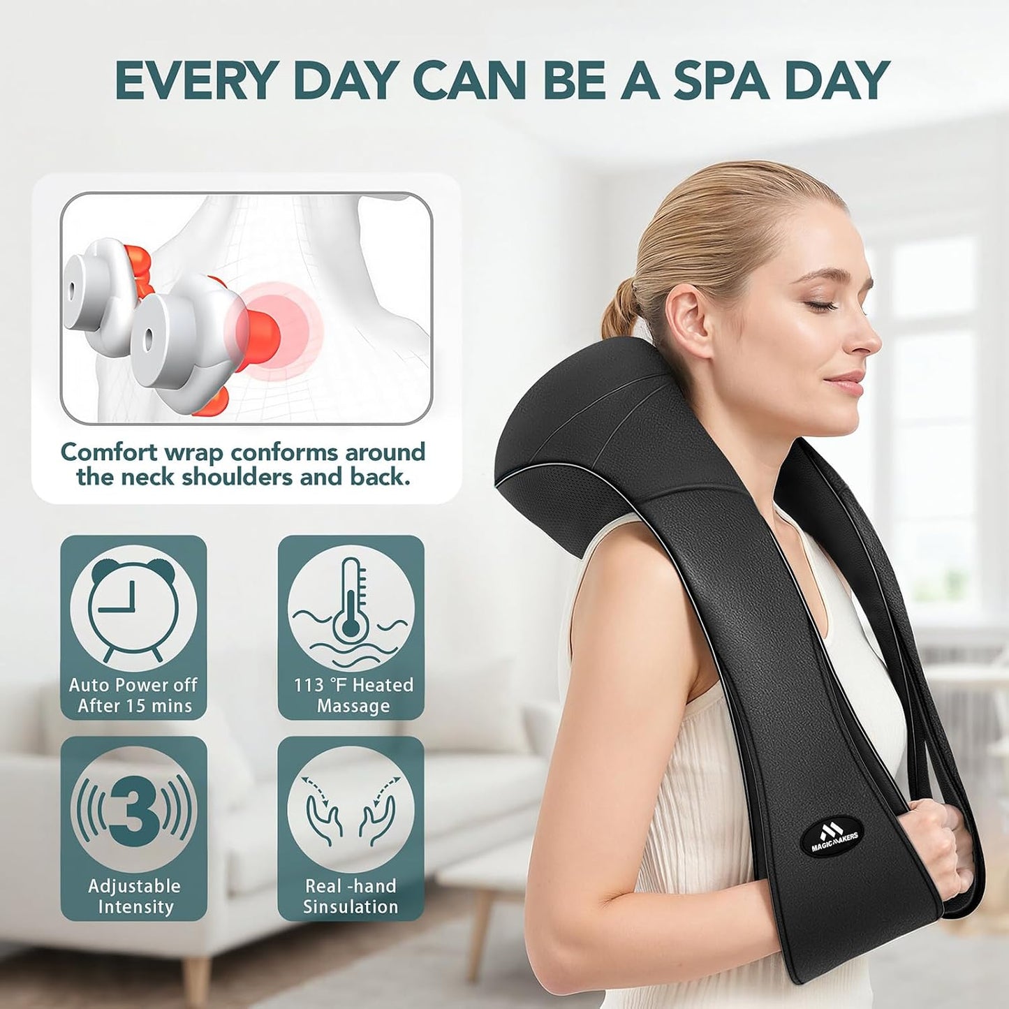 MagicMakers Fathers Day Dad Gifts, Shiatsu Neck Massager with Heat for Pain Relief Deep Tissue – Christmas Gift for Women, Men, Mom, Dad, Her, Him– Amazing Back & Shoulder Relief from Daughter or Son