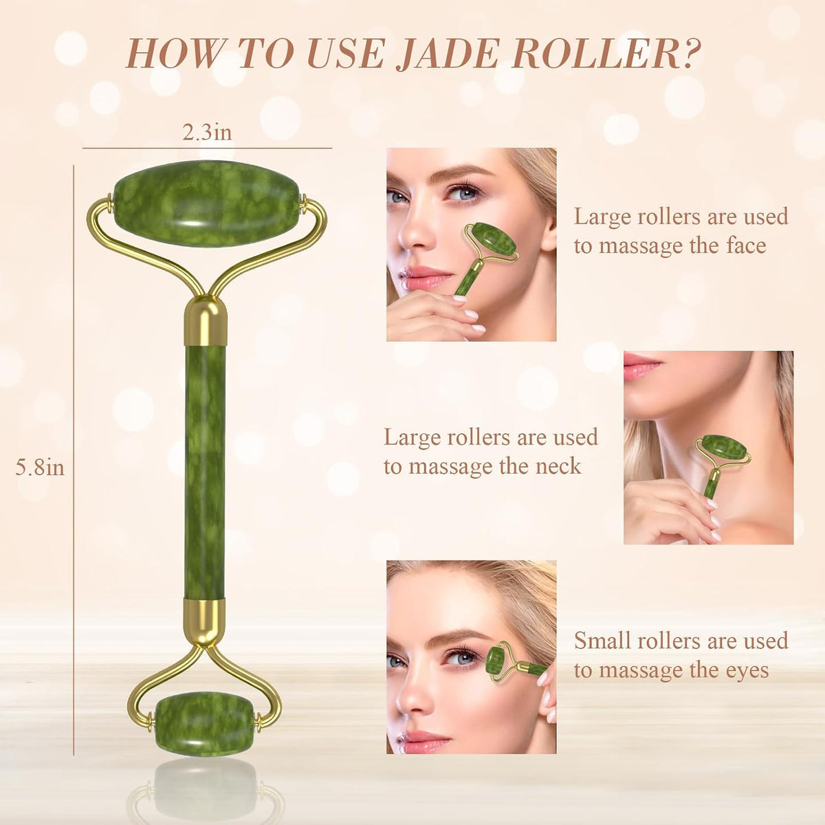 Natural Gua Sha & Jade Roller Set, Gua Sha Tool for Face & Body, Anti-Swelling Skin Tightening Home SPA Tool, Muscle Relief Safe Polished Jade, Self-Care Gift Set for Home Travel