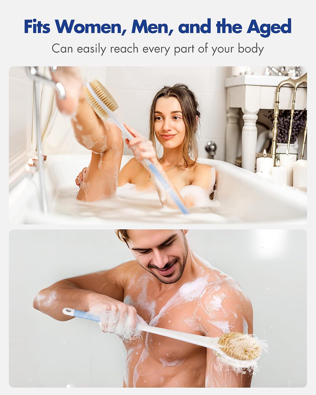 Dry Brushing Body Brush for Massage - Natural Boar Bristle Exfoliating Brush with Massage Nodes for Lymphatic Drainage, Cellulite, Blood Circulation Improving Skin Health for Women Men Elderly(Grey)