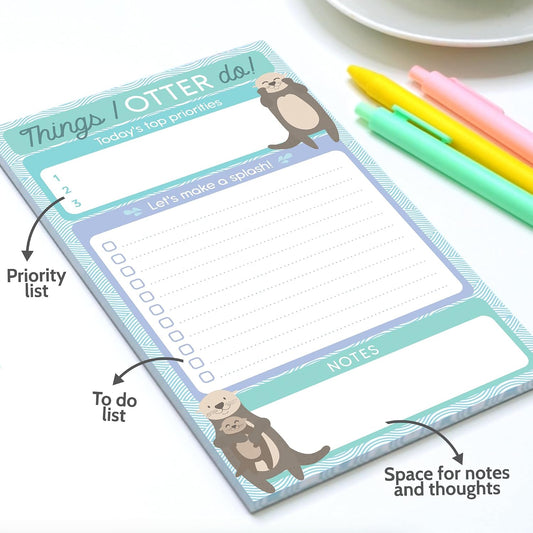 Daily To Do List Notepad - 50 Sheets 5.5 x 8.5” Productivity Task Planner and Habit Tracker Pad - Cute Otter Gift Idea and Office Supplies to Reach Goals and Track Tasks and Appointments