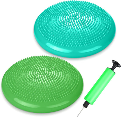 Silipull 2 Pcs Wiggle Seat Inflated Wobble Cushion Flexible Balance Disc with Air Pump for Core Stability Strengthening Improving Posture Physical Exercise