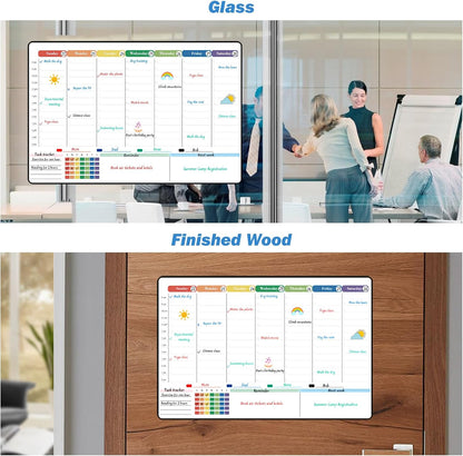 POPRUN Magnetic Fridge Calendar, 16.9"x11" Weekly Schedule Whiteboard, Dry Erase Board for Family Planning & Organization, Ideal for Home, School, Office