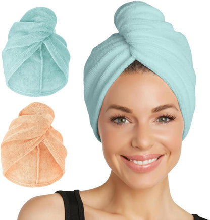 Turbie Twist 2-Pack Microfiber Hair Towel for Beauty, Travel, Gifting - Hair Wrap Turban for Straight, Wavy & Curly Hair - Premium Personal Care - Dark Purple & Light Purple