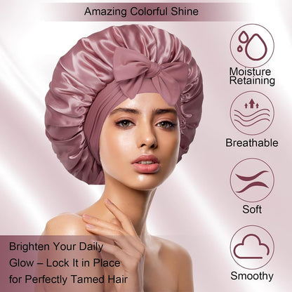 Silk Bonnet for Women, Satin Bonnet for Sleeping, Large Sleep Cap with Elastic Tie Band for Curly Hair