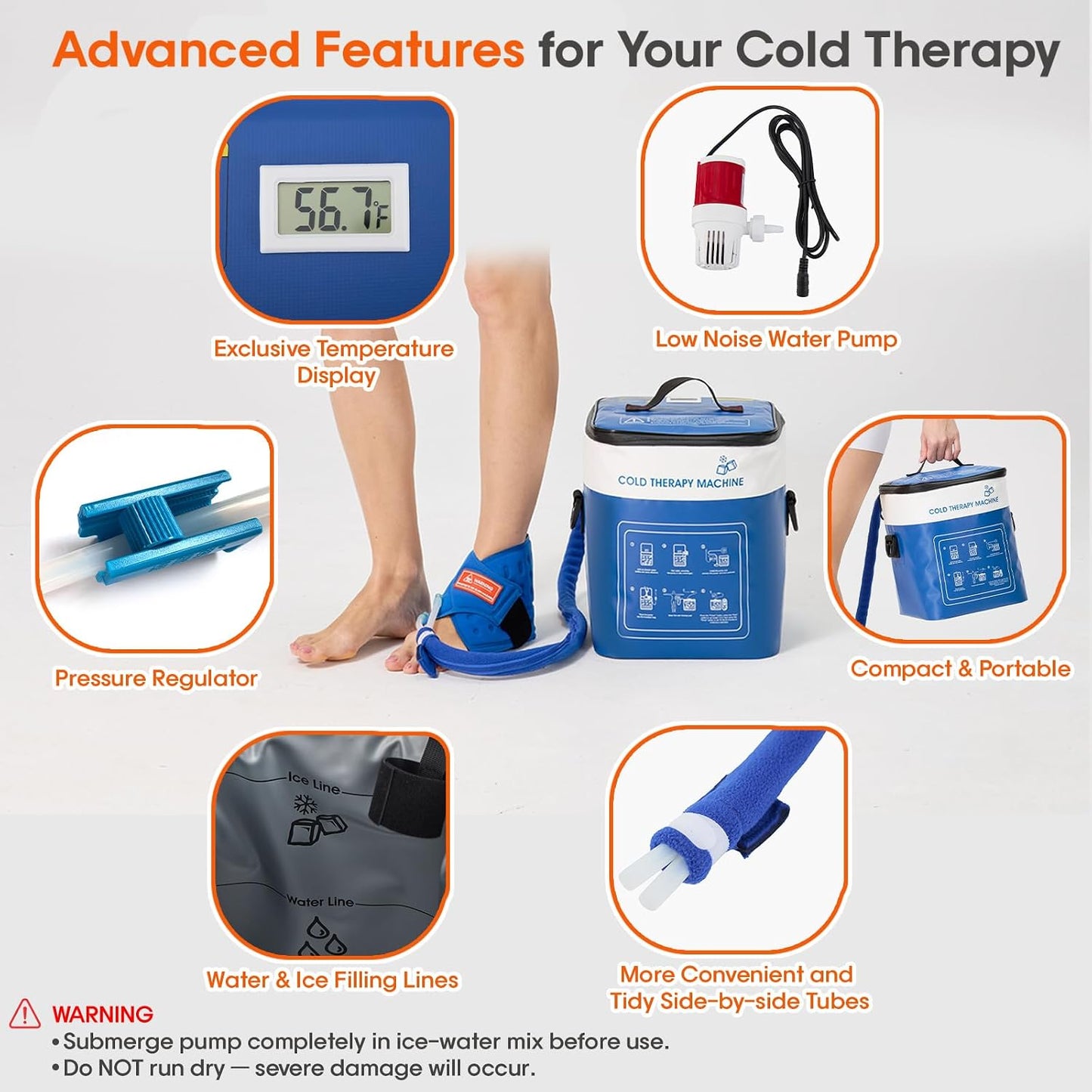 Cold Therapy Machine for Elbow, Ice Machine for Tennis Elbow&Post-Surgery Recovery, Cryotherapy Device with Temp Display & 3 Flow Modes, Adjustable Elbow Wrap for Arthritis, Bursitis, Swelling Relief