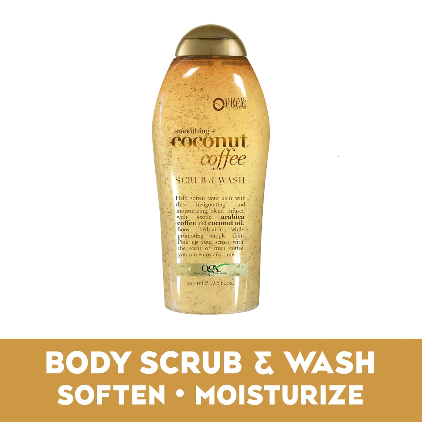 OGX Smoothing + Coconut Coffee Exfoliating Body Scrub with Arabica Coffee & Coconut Oil, Moisturizing Body Wash for Dry Skin, Paraben-Free with Sulfate-Free Surfactants, 19.5 Fl Oz, 2 Pack