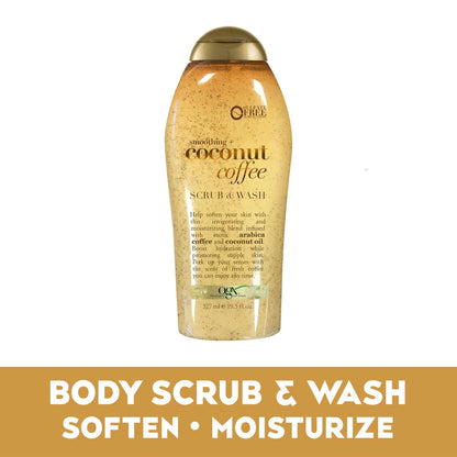 OGX Smoothing + Coconut Coffee Exfoliating Body Scrub with Arabica Coffee & Coconut Oil, Moisturizing Body Wash for Dry Skin, Paraben-Free with Sulfate-Free Surfactants, 19.5 Fl Oz, 2 Pack