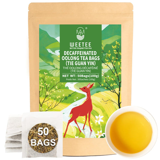 WT WEETEE Decaf Oolong Tea, CO2 Decaffeinated Tie Guan Yin Tea Bags 50ct