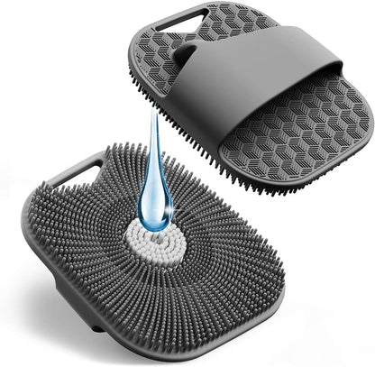 Silicone Body Scrubber for Men Women, Friendly Shower Body Scrubber for Sensitive Skin, Silicone Loofahfor Showering with Richer Foam Bristles and Anti-Slippery Handle, Gray