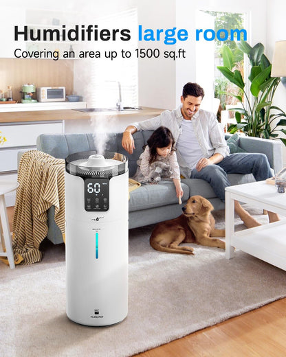 LACIDOLL 16L Cool Mist Tower Humidifier for 1500 sq.ft Large Room | Top fill cool mist, 360° nozzles, night light, quiet, adjustable humidity, perfect for home, greenhouse, office with remote