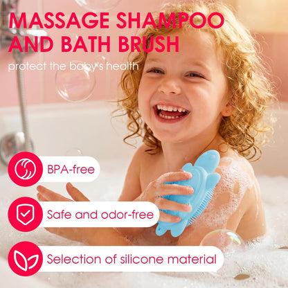 Baby Shower Brush,Kids Silicone Body and Back Exfoliating Mitt - Soft Bristles, Gentle Exfoliation, Cute Turtle Design Makes Children Love Bathing(Mint)