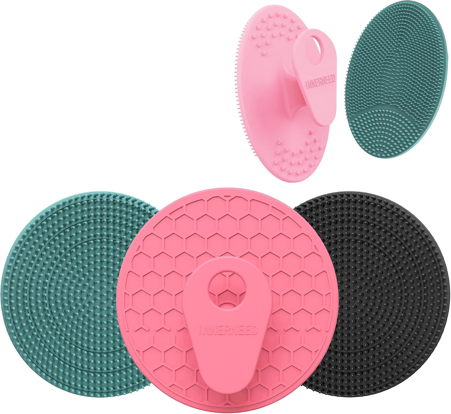 INNERNEED Food-Grade Soft Silicone Body Scrubber Shower Brush Handheld Cleansing Skin Brush, Gentle Exfoliating and Lather Well (Dark Green)