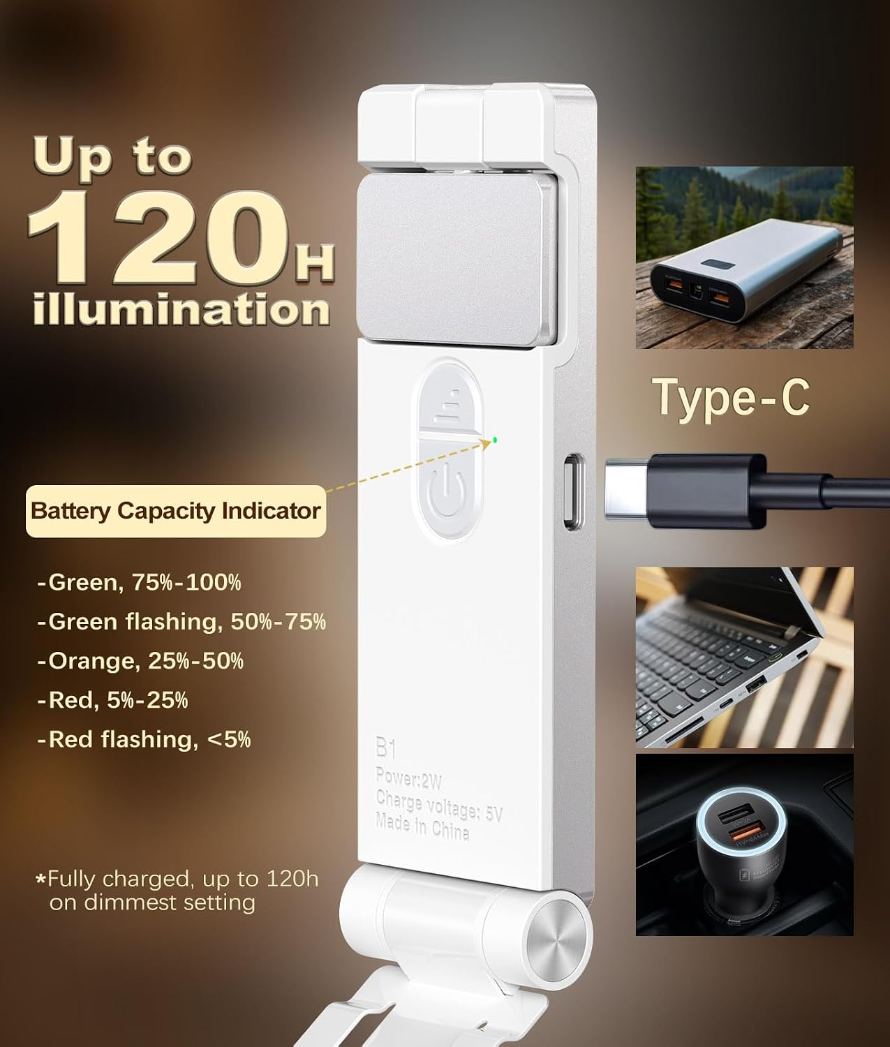 VTIGER Reading Light, USB Rechargeable Book Light for Reading in Bed,Foldable Clip-on LED Booklight, 3 Amber Colors & 4 Brightness Dimmable,Long Lasting Portable Bookmark Lamp for Book Lovers, Kids