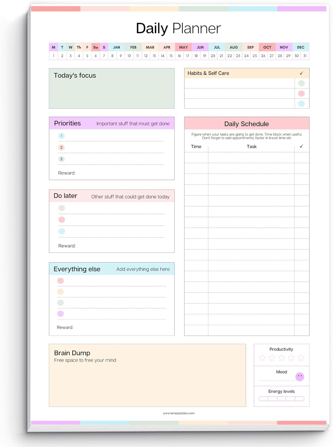 ADHD Daily Planner Notepad for Neurodivergent Adults - Productivity Daily Planner Desk Pad & Task Management to Stay Organized and Focused Note Pad (Rainbow, A4 Portrait)