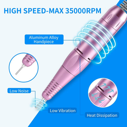MOCOWIND Portable Nail Drill Professional 35000 RPM, Electric Nail E File