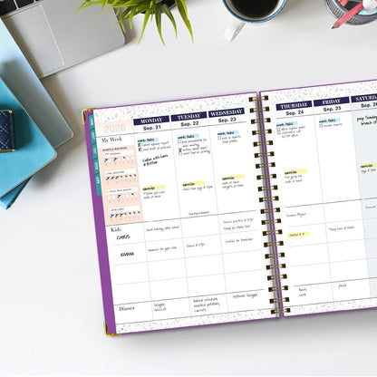 FAMILY PLANNER ORGANIZER – 8.5" x 11" Weekly & Monthly Calendar (May 2026-Jun 2027). 5+ People, Meal Planning, Budgeting, Habit Tracker – Hardcover, Household Schedule Organizer for Parents, Kids, & Caregivers (Navy Gold Numbers)