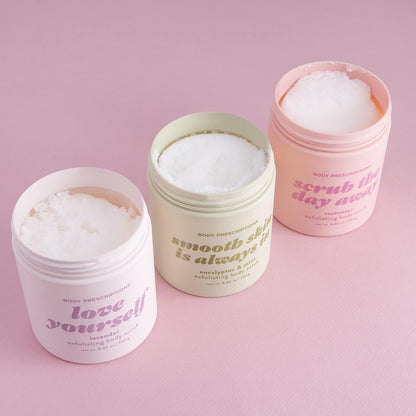 Body Prescriptions Exfoliating Body Scrub – Body Cleanser for Nourished, Ultra-Smooth Skin, Honey Citrus, Coconut Almond, and Sweet Mint