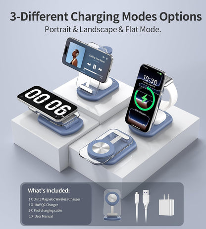 Mukiya 3 in 1 Magnetic Wireless Charging Station for Apple Devices