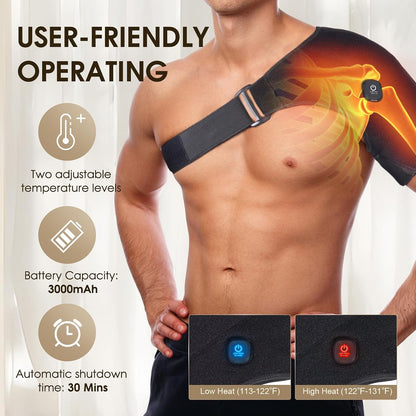 COMFYTHERA Cordless Heated Shoulder Wrap for Shoulder Pain with 2 Heating Settings Warmer, Heating Shoulder Brace Heating Pad for Men and Women (Black)