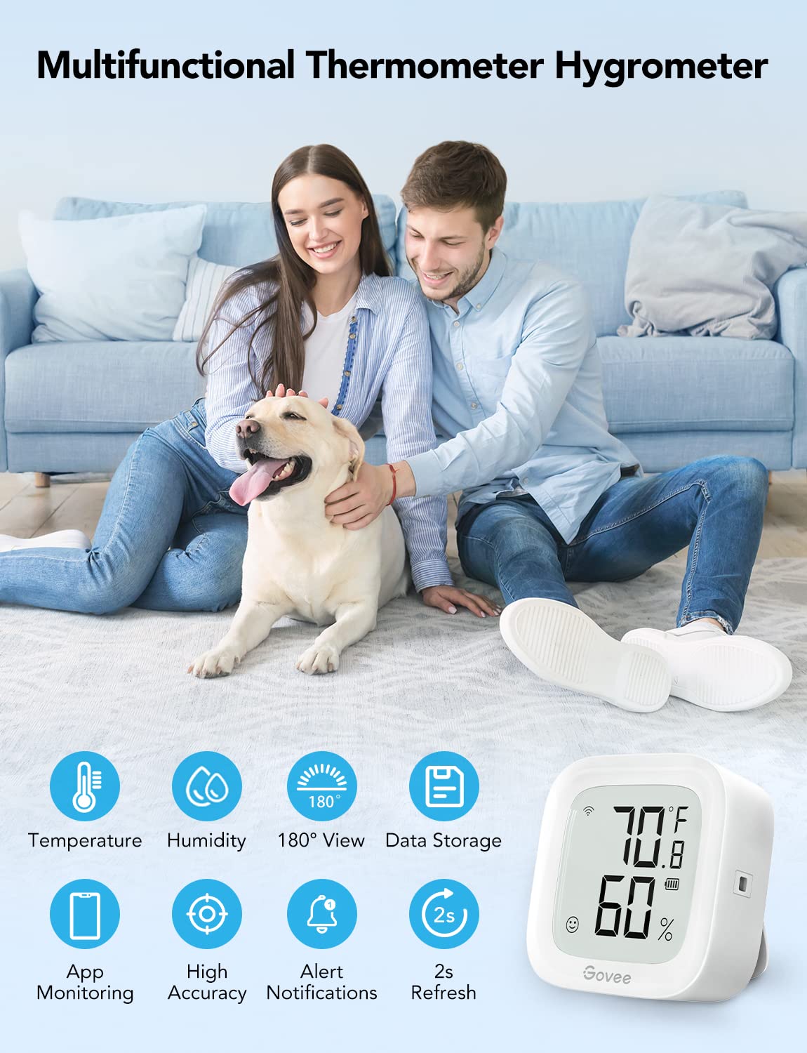 Govee WiFi Thermometer Hygrometer H5103, Indoor Bluetooth Temperature Humidity Sensor with Electronic Ink Display, App Notification Alert, Free Data Storage Export, Digital Remote Monitor for Bedroom