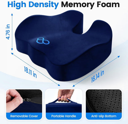 Seat Cushion, Memory Foam Chair Cushions for Tailbone/Sciatica Easing, Chair Pillow with Handles for Car, Office Chair Cushion with Non-Slip Design, Ideal for Post-Surgery Recovery(Black)