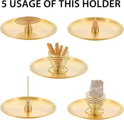 3 in 1 Brass Gourd Incense Burner Sticks Cones Coils Ash Catcher Home Decor