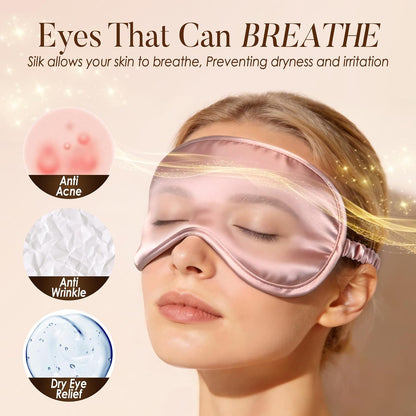 LULUSILK Mulberry Silk Sleep Eye Mask & Blindfold with Elastic Strap/Headband, Soft Eye Cover Eyeshade for Night Sleeping, Travel, Nap(Pink)