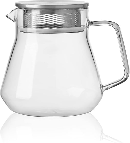 CNGLASS One-Touch Glass Teapot with Stainless Steel Filter Lid,20oz(600ml) Glear Tea Kettle Stovetop Safe,Borosilicate Glass Tea Pots for Loose Leaf Tea