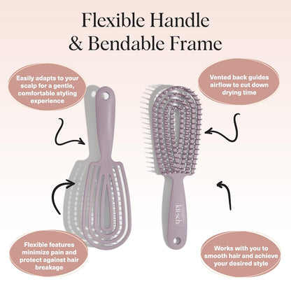 Kitsch Hair Brush Detangler – Flexi Flow Hair Brush for Women, Men & Kids | Detangling Brushes for Curly Hair with Bendable Frame, Bounce Curl Defining Brush for Wet or Dry Strands - Soft Violet