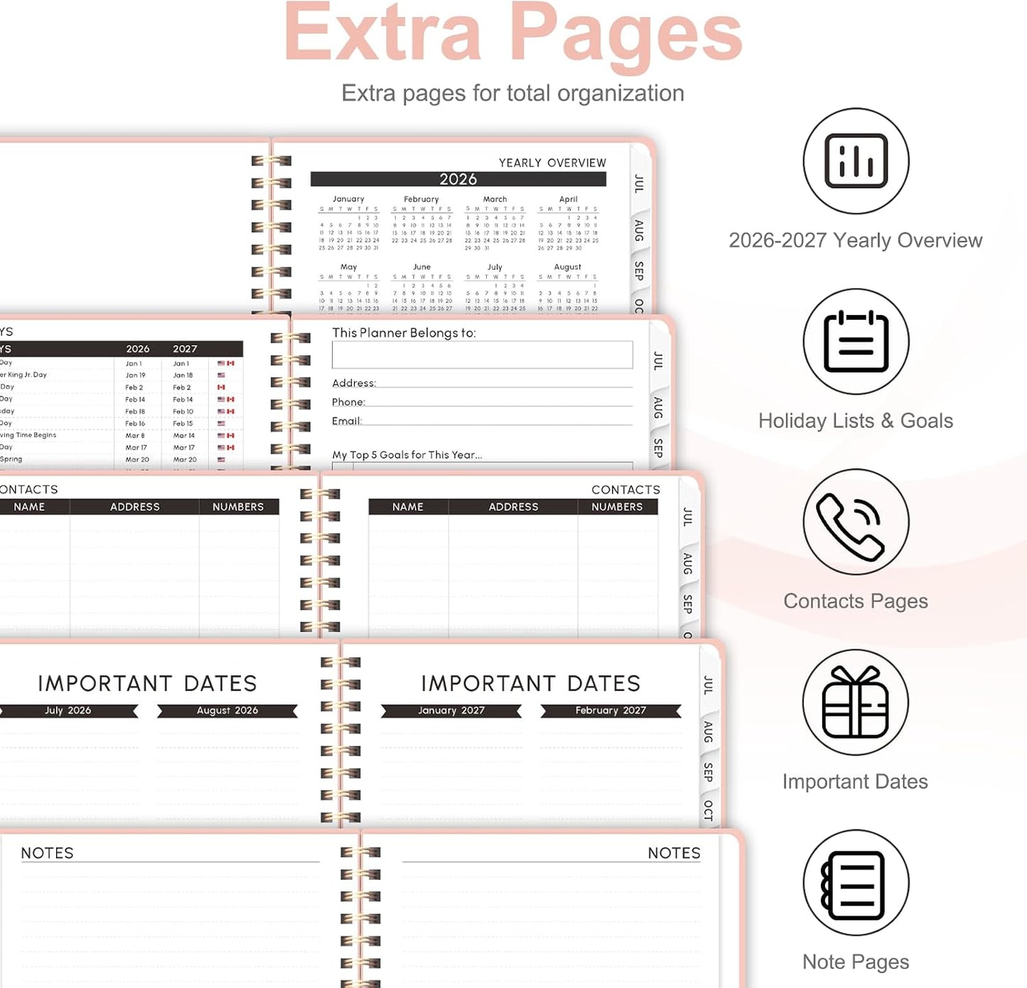 Planner 2026-2027, Weekly and Monthly Calendar Planner, JUL 2026 - JUN 2027 | Academic Year, Daily Agenda Book, A5(6.3'' x 8.5''), Sprial Bound, Inner Pocket, Office School Use