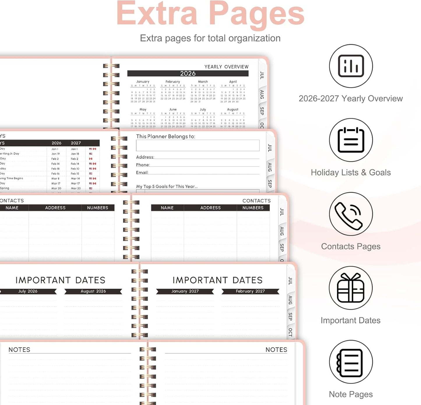 Planner 2026-2027, Weekly and Monthly Calendar Planner, JUL 2026 - JUN 2027 | A5(6.3'' x 8.5''), Hardcover, Agenda Book, Sprial Bound, Inner Pocket, Office and School Use