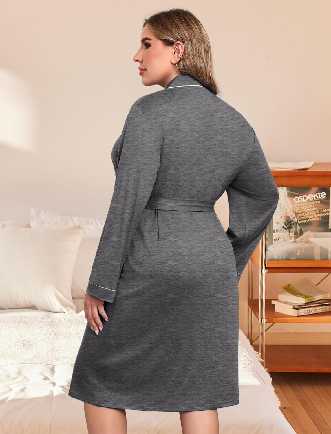Ekouaer Plus Size Robes for Women Soft Bathrobe V Neck Soft Maternity Robe
