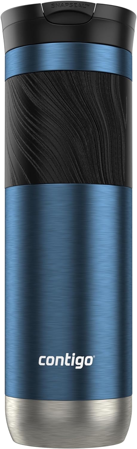 Contigo SNAPSEAL Insulated Stainless Steel Travel Mug with Grip 20oz. Blue Corn Transparent Satin & Midnight Berry