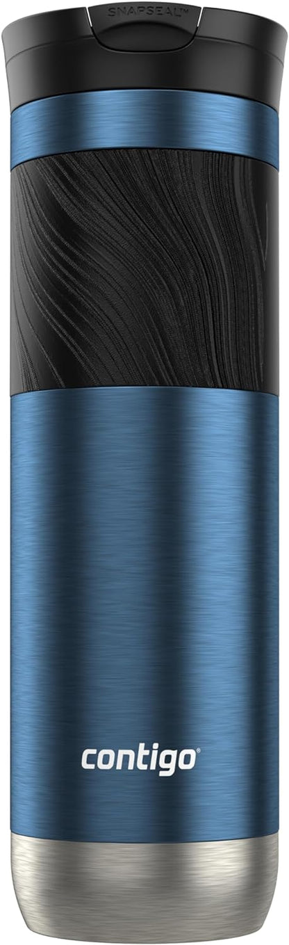 Contigo SNAPSEAL Insulated Stainless Steel Travel Mug with Grip 20oz. Blue Corn Transparent Satin & Midnight Berry