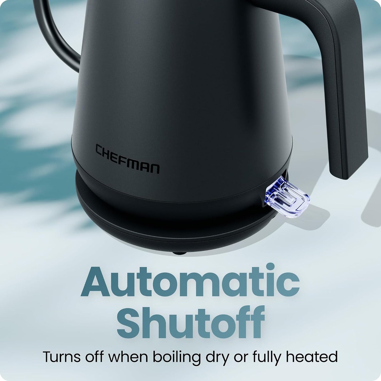 Chefman Gooseneck Electric Kettle, 0.8L Pour Over Tea Kettle for Coffee and Tea, One-Touch Operation, Boil-Dry Protection, Auto Shut-Off, Ultra-Fast Hot Water Boiler – Black