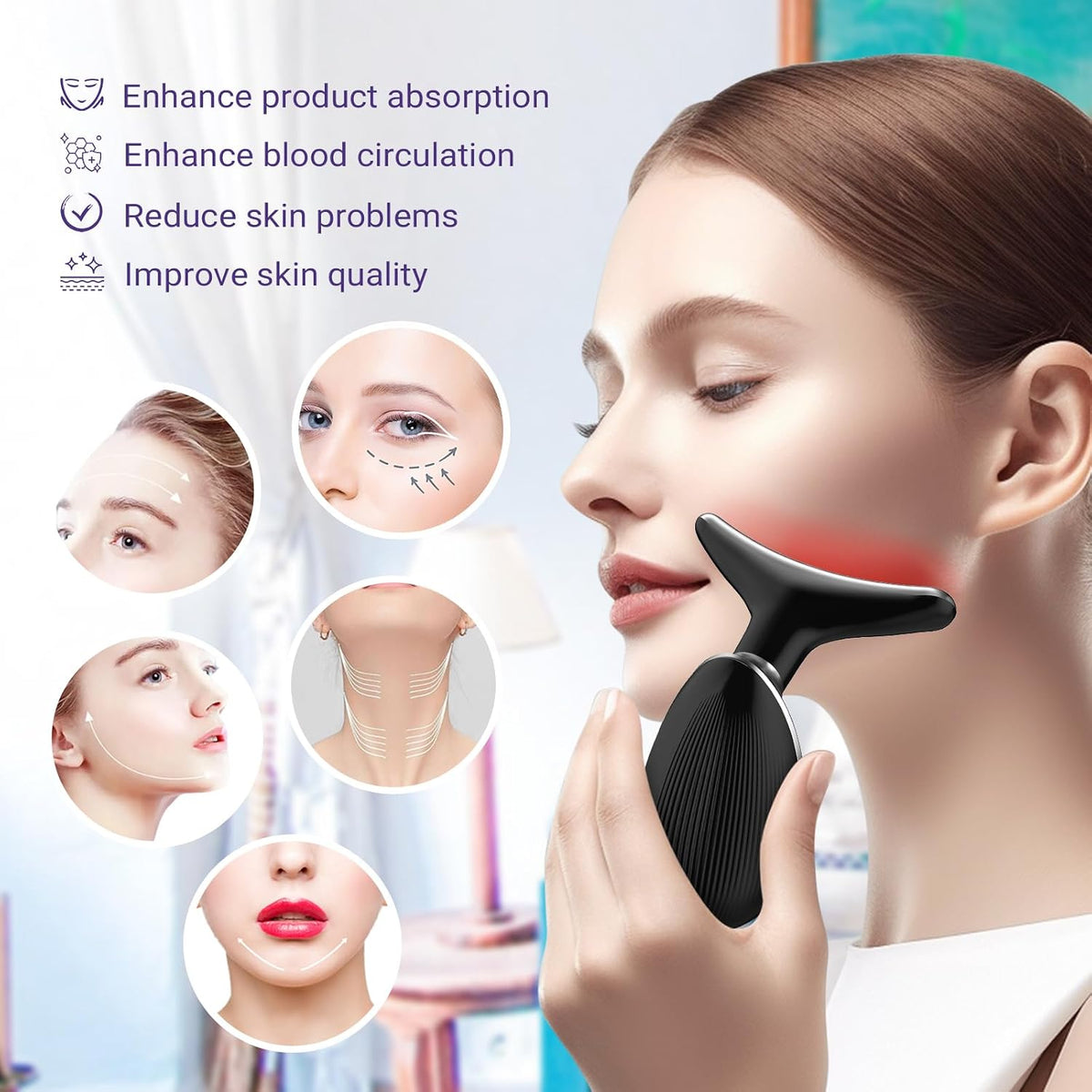 Neck Face Massager, Face Sculpting Tool, 3 Modes and Vibration for Facial Massager for Double - Chin Wrinkle,Daily Home Use, White
