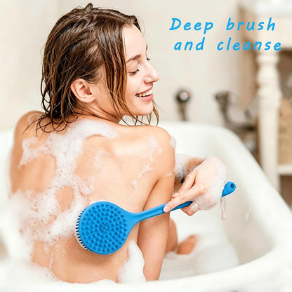 Silicone Back Scrubber for Shower, 17in Lengthen Long Handle Body Brush, Double Sided Shower Brush for Shower Exfoliating and Massage,Includes 2 Hooks (Black)