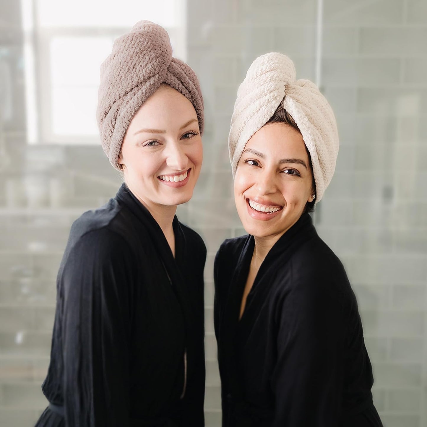 ROLSHOL Extra Large 4 Pack Microfiber Hair Towel Wrap for Women Super Absorbent & Quick Dry Hair Drying Towels with Button, Hair Turbans for Curly Hair Long & Short Hair - Anti-Frizz