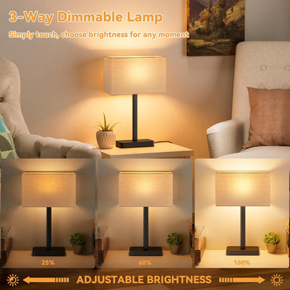 Hong-in Touch Lamps for Bedroom - 3-Way Dimmable Bedside Lamps Set of 2 with USB C+A, Grey Modern Table Lamp for Night Stands, Desk Lamp for Living Room Nightstand End Tables Bed Side