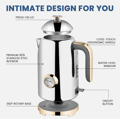 SUSTEAS 57oz Electric Kettle with Thermometer, Hot Water Pot, Retro Green