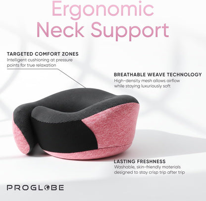 Proglobe Travel Neck Pillow for Airplanes, Long Haul Flight Kit, Grey