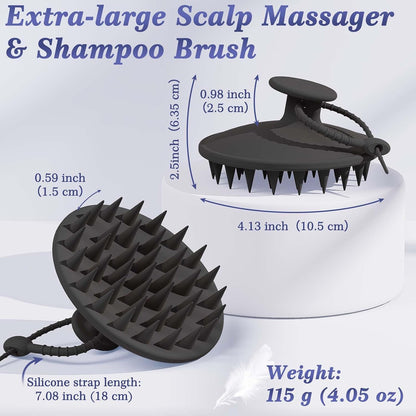 Manmihealth Silicone Back Scrubber & Soft Bath Glove, Silicone Scalp Massager Set 5 PCS, Super-Exfoliating Body Scrubber Shower Brush & Shampoo Brush Combination, with 2 Free Hooks (Style 1 Black)