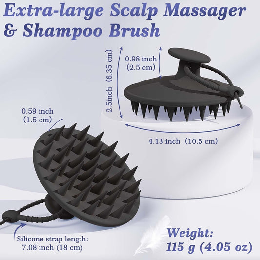 Manmihealth Silicone Back Scrubber & Soft Bath Glove, Silicone Scalp Massager Set 5 PCS, Super-Exfoliating Body Scrubber Shower Brush & Shampoo Brush Combination, with 2 Free Hooks (Style 1 Black)